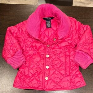 Ralph Lauren Quilted Jacket Pink Knit Collar Snap Front 3T